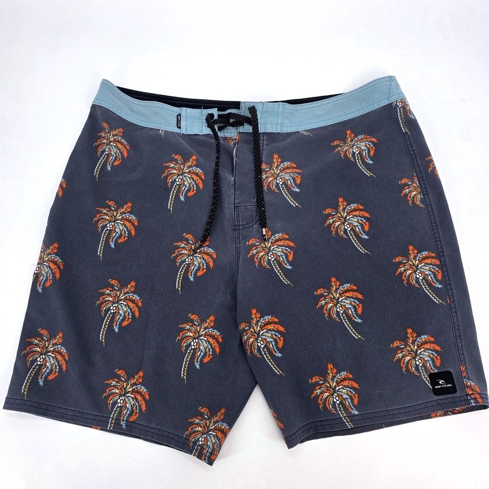 Rip Curl Mirage Boardshorts Mens 36 Grey Orange‎ Palm Tree Stretch Swim Trunks